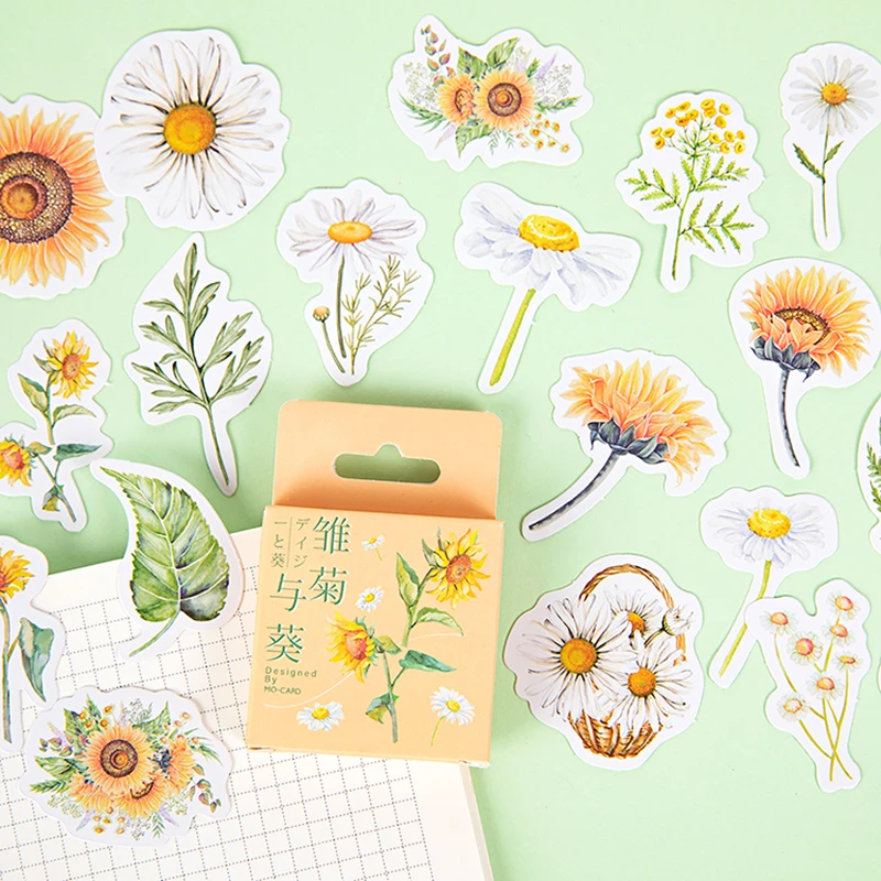 46本のデイジーの花とひまわりセット40ミリメートルミニ花のステッカー装飾粘着ポスト手紙日記ギフトシールa6422 Assorted Stickers Aliexpress
