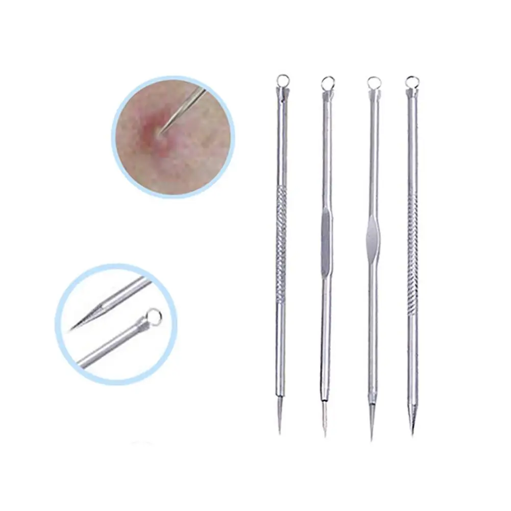 HobbyLane Stainless Steel Removers Suit Double-end Acne Needle Hemorrhoids Needle Blackheads Removal Cosmetic Tools Kit 12.5CM