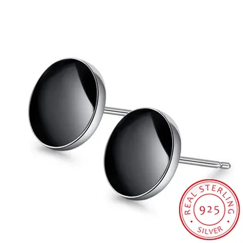 

Fashion 925 Sterling Sliver Black Vinyl Spot Stud Earrings For Men and Women Brincos de Prata Silver 925 Jewelry S-E187