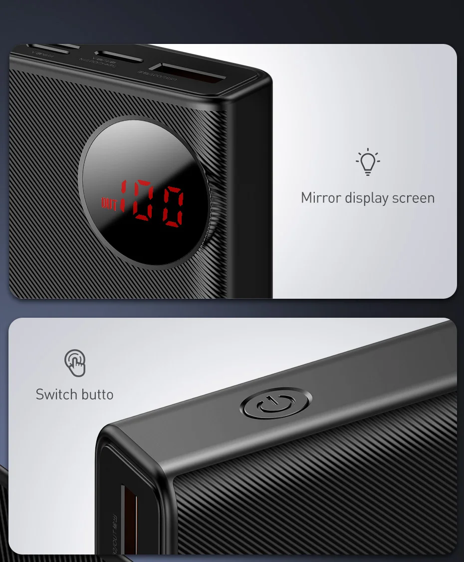 Baseus 20000 мАч Внешний аккумулятор Quick Charge 4,0 3,0 внешний аккумулятор USB PD Быстрая зарядка внешний аккумулятор портативное зарядное устройство для телефонов Xiao