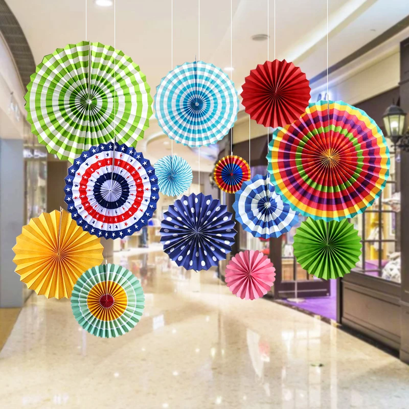 Decoración de fiesta con diseño, adornos colgantes para centro comercial, guardería, ambiente, ventilador de papel, decoración boda| Decoraciones DIY fiestas| - AliExpress