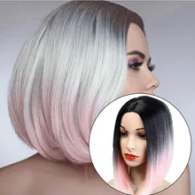 Aiyee14 ''короткие парики в стиле Боб, Омбре, черный, смешанный, фиолетовый, розовый, зеленый, коричневый, прямые волосы, парики для женщин, синтетический парик для косплея