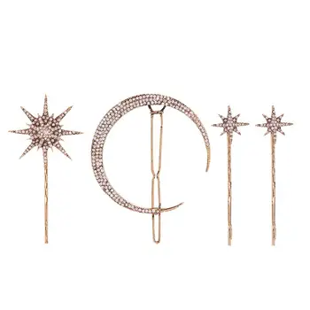 

4pcs Star And Moon Hair Clips Fashion Pretty Lovely Hair Barrettes Rhinestone Hair Clips Hair Accessories