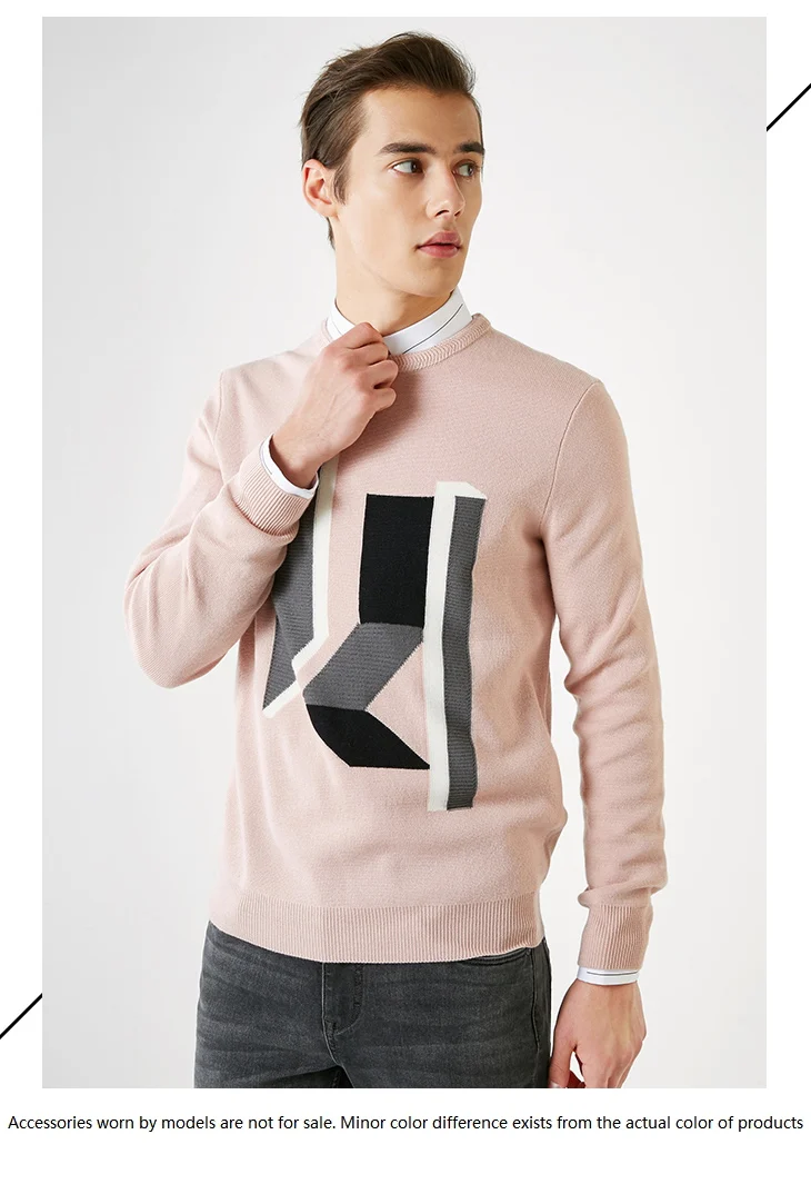Выбранный мужской шерстяной свитер с круглым вырезом и цветным узором, одежда с длинными рукавами, трикотажный пуловер S | 419124525