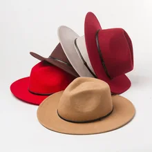 01907-HH8167 британский стиль зимний шерстяной ремень лента Шляпа Fedora Мужская Женская шерстяная шляпа