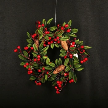 

Christmas Tree Wreath Artificial Red Fruit Pine Wreath Door Hanging Garland Window Wall Ornament Xmas Party Decor