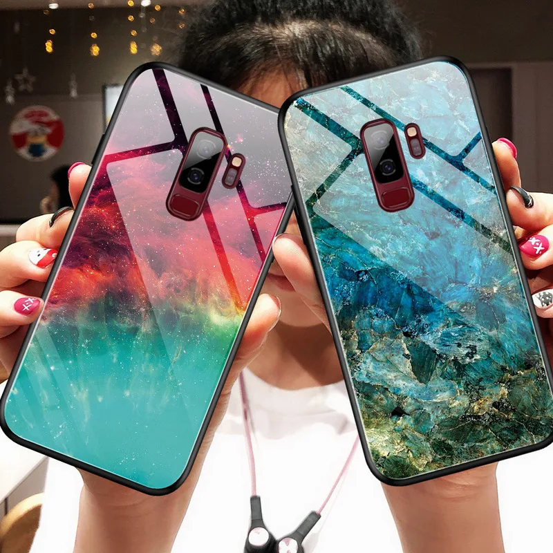 

Gradient Tempered Glass Space Phone Case For Samsung Galaxy S9 S10 Plus Note 9 10 A50 70 Soft Edge Cases Starry Sky Cover Coque