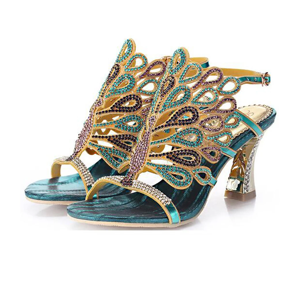 Two Style Heels Peacock Genuine Leather Shoes Women Luxury Rhinestone High  Heel Ladies Sandals Plus Size 34-44 Footwear - Women's Sandals - AliExpress