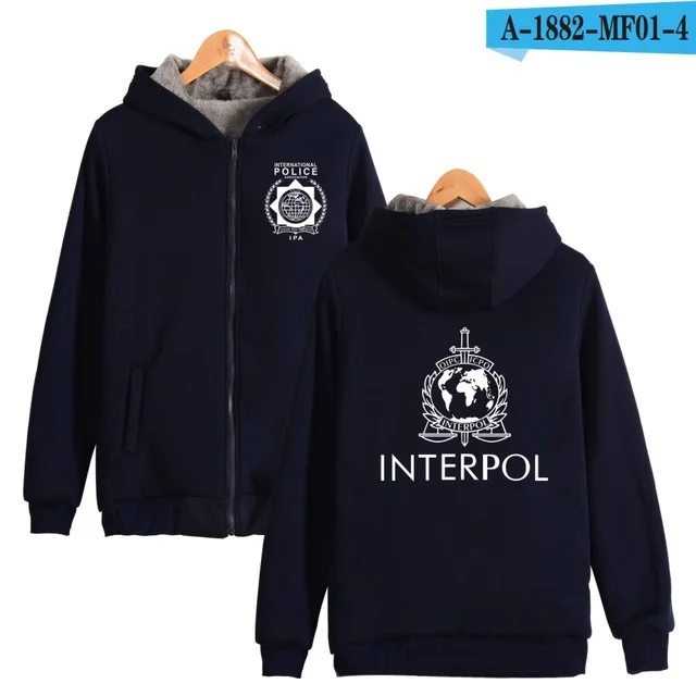navy blue Одежда полиции зимние теплые пальто, куртки с принтом Интерпола модная толстовка с капюшоном для мужчин/женщин Повседневная Флисовая теплая толстовка - Цвет: navy blue