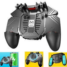 Ak77 pubg móvel controlador de jogo 6 dedos com ventilador pubg gatilho gamepad joystick para android ios jogo almofada movil com bateria