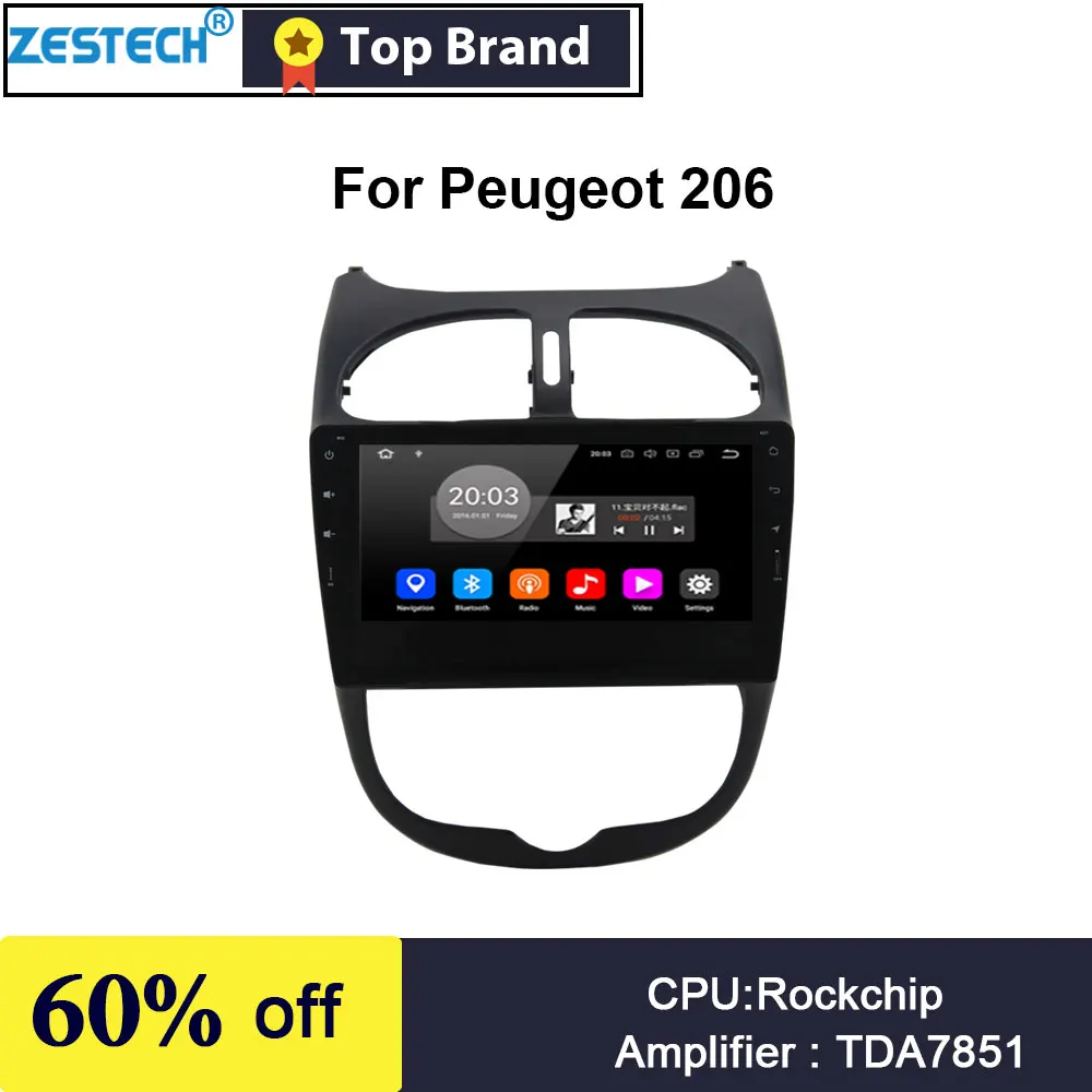 

ZESTECH 9 inch Android Car Radio DVD Player For Peugeot 206 Play And Plug Car GPS Navigation Multimedia steering wheel control