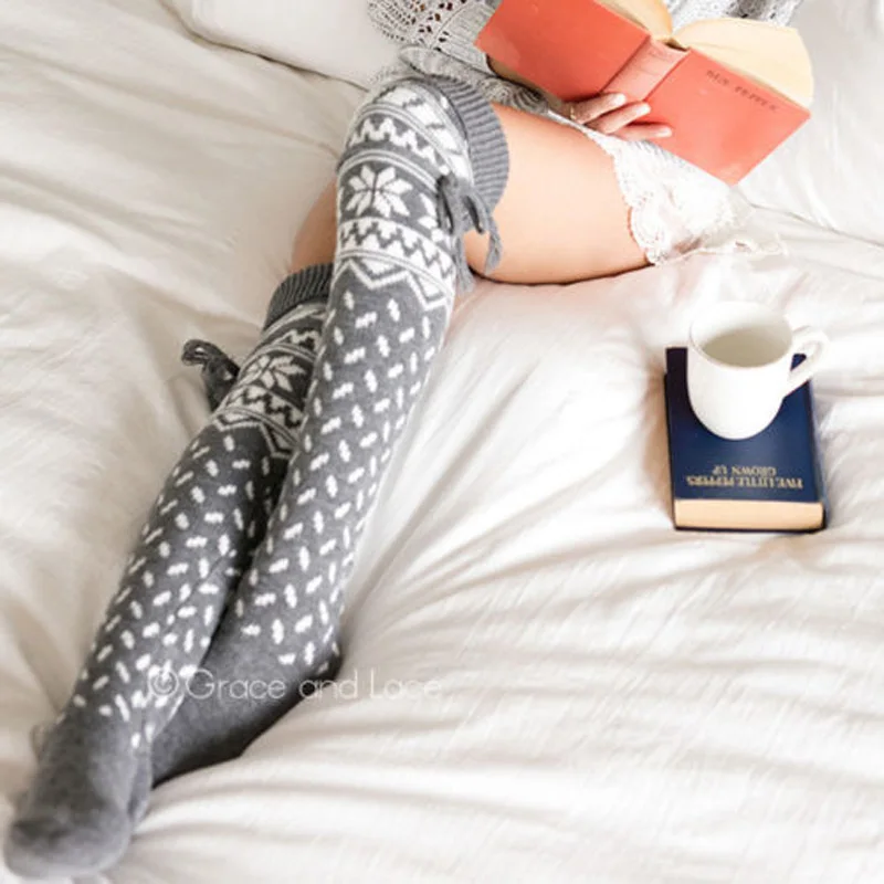 New-Christmas-Women-Winter-Knee-High-Thigh-Knitted-Stockings-Over-The-Knee-Socks-Sexy-Warm-Long