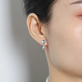 

New 925 Sterling Silver Crystal Mermaid Stud Earrings For Women Romantic Earring Jewelry Brincos pendientes eh677