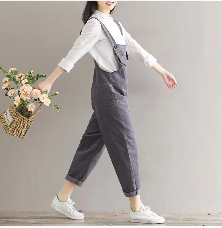 WICCON Corduroy Womens Jumpsuits Casual Vintage Sleeveless Bodysuit Women Loose Full Length Solid Overalls Strapless Paysuits