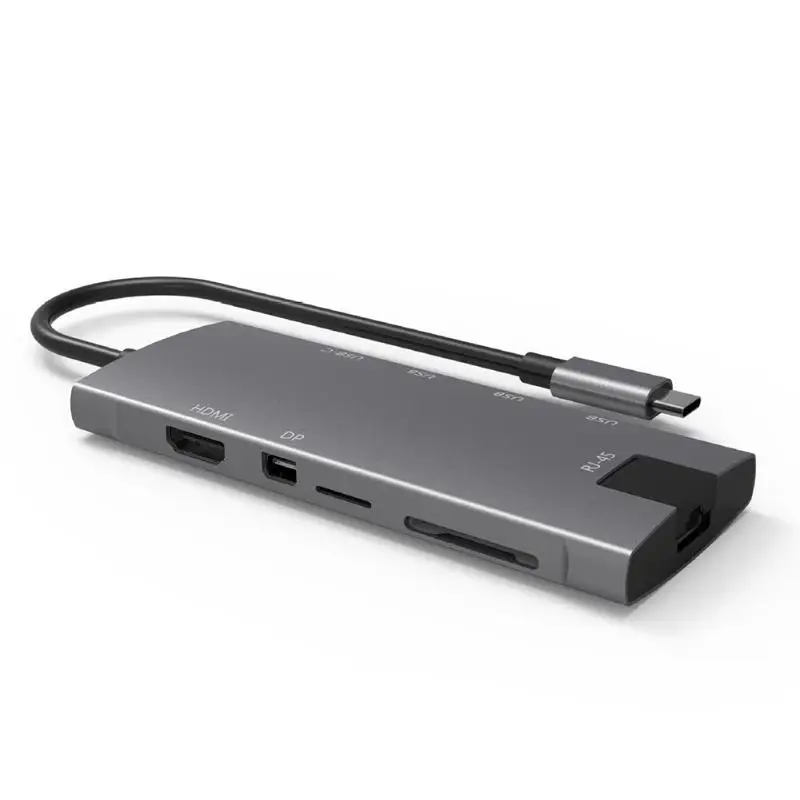 

9 in 1 USB Type-C HUB to HDMI Mini DP USB3.0 USB-C PD TF Memory Card RJ45 for Hard Disk Mouse and Keyboard HDMI Mini DP