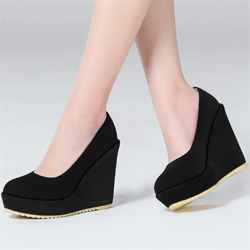 

AGODOR black wedges shoes for women platform high heels pumps slip on office work party shoes woman big size