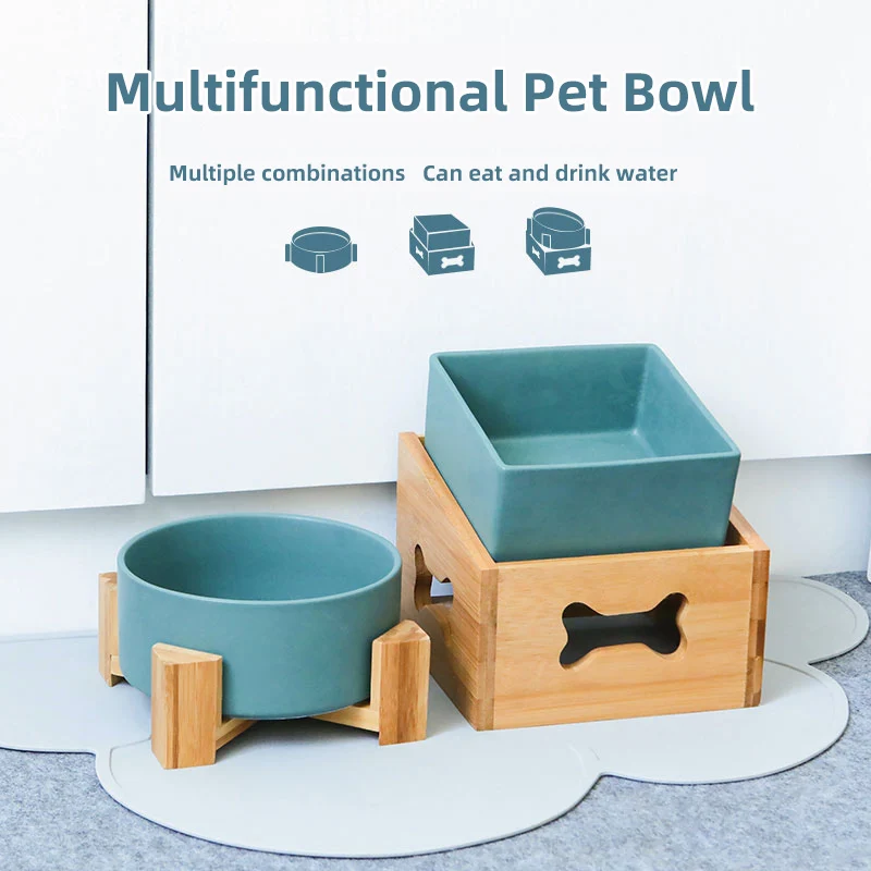 Gato de perro de cerámica, perro, tazón de cachorro alimentador de alimentación tazón de agua altura desmontable ajustable de alta capacidad individual y doble cuenco