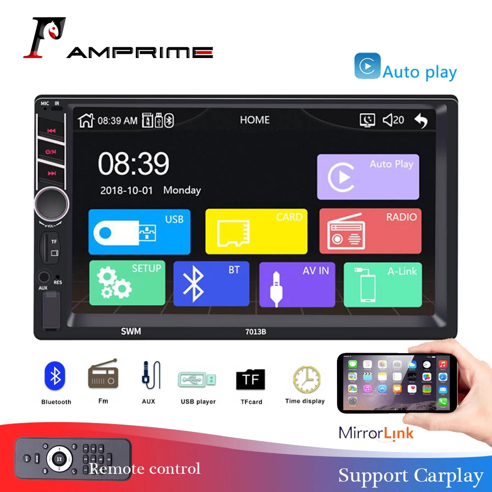 AMPrime 2 din автомагнитола " плеер MP5 сенсорный цифровой дисплей Bluetooth Мультимедиа AUX-IN/FM/USB/SD Авторадио автомобильный резервный монитор