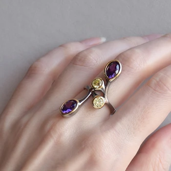 

Fashion Branch Purple Color stones Ring Gift for young lady Jewelry Long design Rings Girl CZ Jewellery