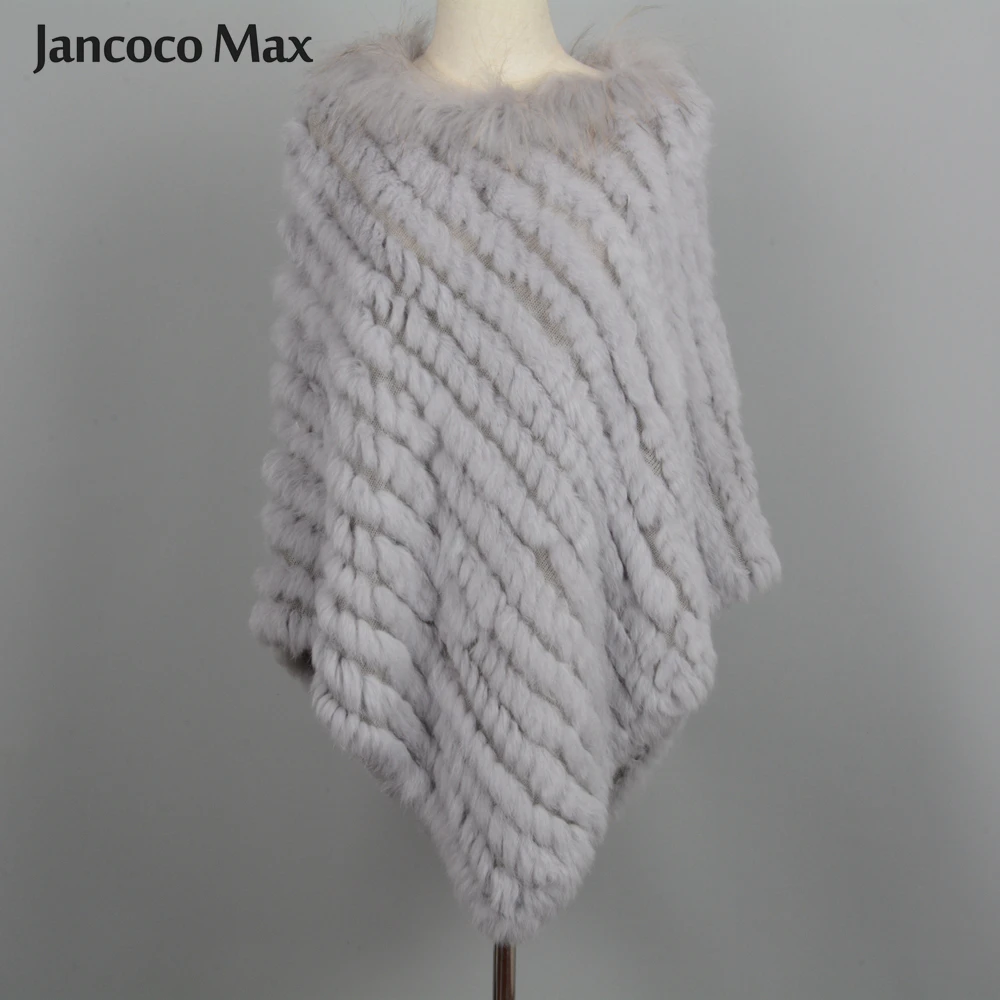 Jancoco Max 2019 Новое поступление Настоящее кроличье меховое Вязаное пончо воротник из
