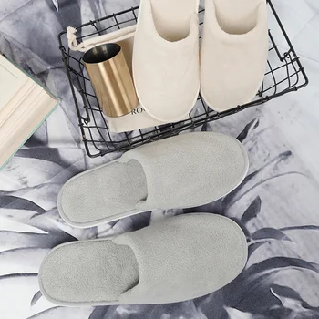 

1 Pair Indoor Non-Slip Disposable Slippers Women Men Washable Soft Hotel Coral Velvet Guest Wear Salon Club Home Slippers #2