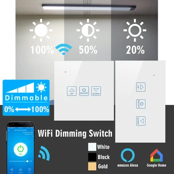 

Norklmes Smart dimmer switch Deluxe crystal panel Google and Amazon voice control 300W large load switch white gold black