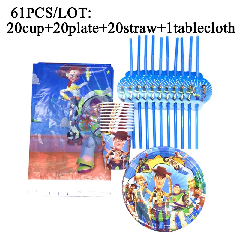 beipanxizhuo-61pcs Disney Toy Story Theme Party Supplies Tablecloth Disposable Tableware Set Kids Boys Birthday Party Paper Plate/Cup/Straws Supply - Цвет: beipanxizhuo-61pcs