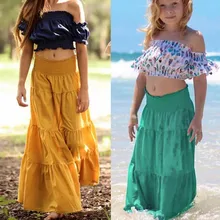 Длинные плиссированные юбки с высокой талией для маленьких девочек; повседневная детская длинная юбка для девочек