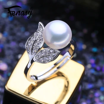 

FENASY Natural Freshwater Pearl Rings Boho 925 Sterling Silver Vintage Ring For Women Wave Jewelry CZ Cubic Zirconia Ring