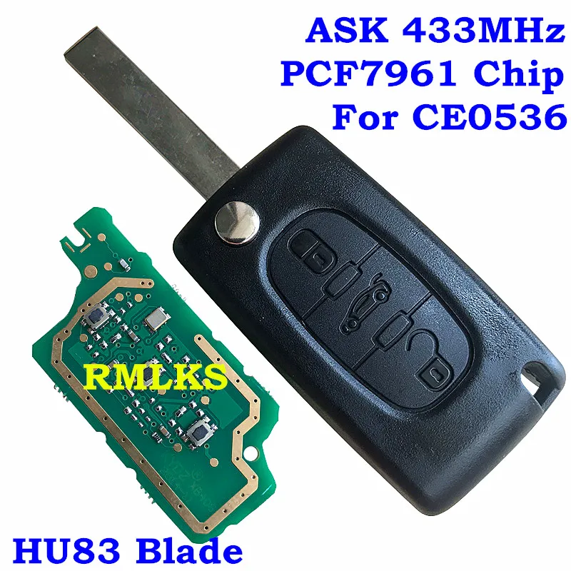 HU83 Blade CE0536 модель автомобиля дистанционного ключа 433 МГц ID46 для CITROEN C1 C2 C3 C4 C5 Berlingo; Picasso для peugeot 207 208 307 308 408 флип ключ - Цвет: HU83 Blade