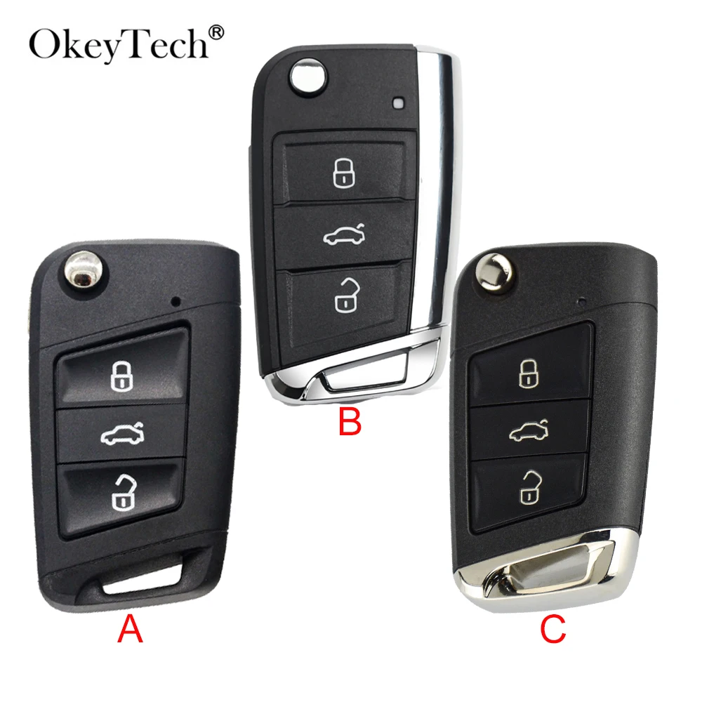 

OkeyTech 3 Button Modification Folding Remote Car Key Shell FOB For V W Golf 7 J etta Passat Beetle Polo Bora Uncut HU162T Blade