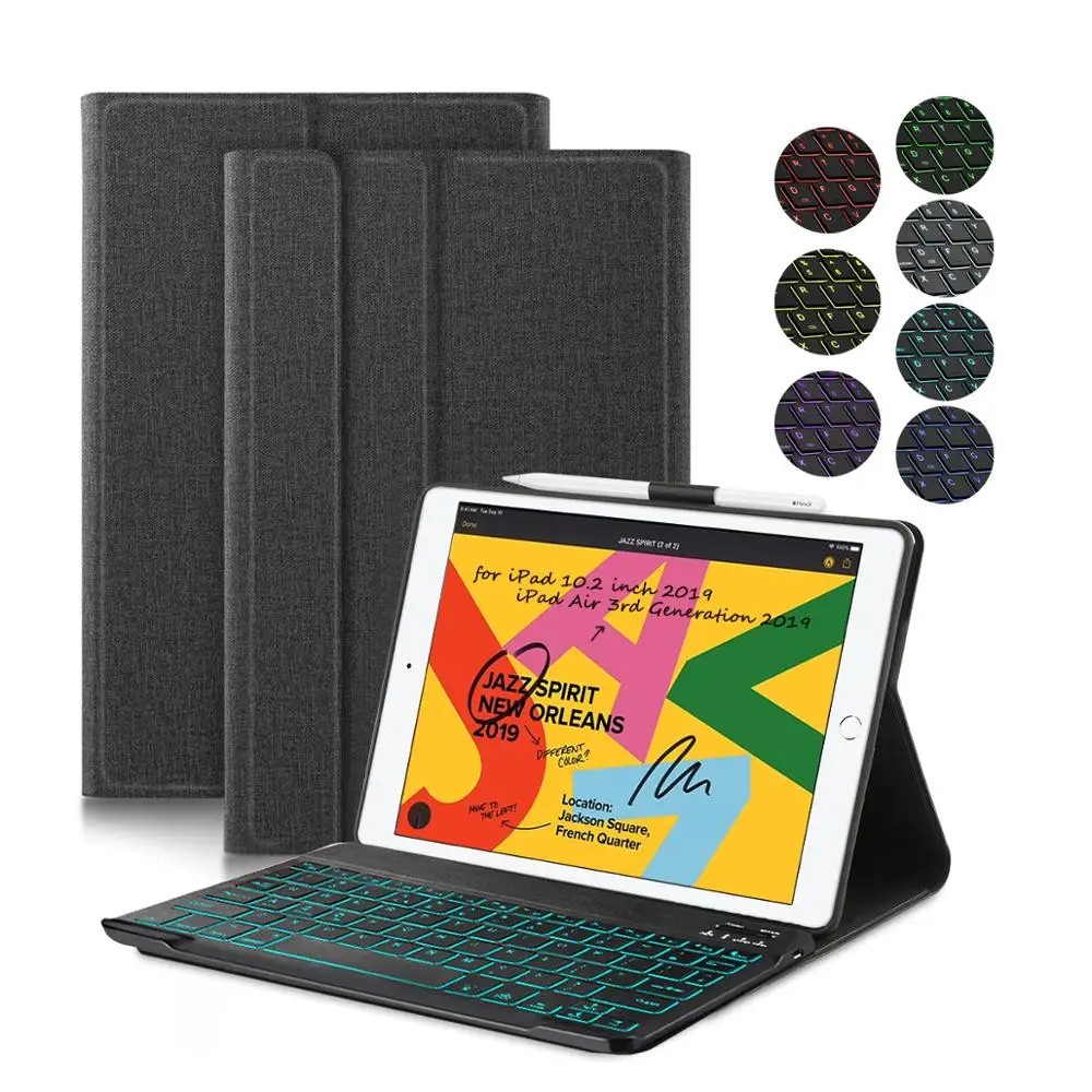 For iPad 10.2" 7th Gen Backlit Bluetooth Keyboard Case QWERTY/QWERTZ
