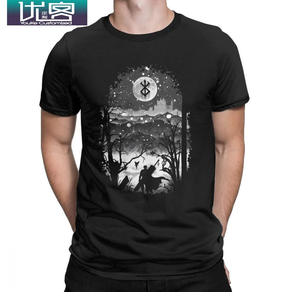 Moon And Berserk Men's T Shirt Round Collar Short Sleeved Clothing Cotton T-Shirt Retro Tees Gift Clothes Plus Size Summer Tops
