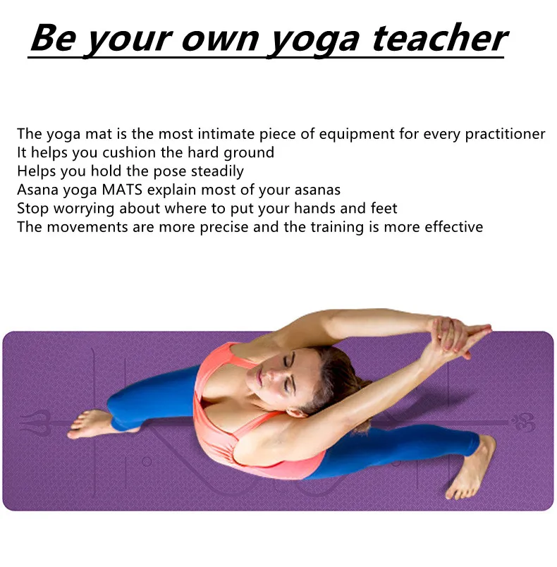 Novos iniciantes 1830*610*6mm tpe esteira de yoga, com linha de posicionamento antiderrapante, respirável, sem suor e fácil de limpar esteira