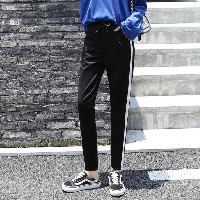 

Hot sale 2019 autumn and winter new color matching casual women's clothing elastic waist Lace-up women's long sweatpants