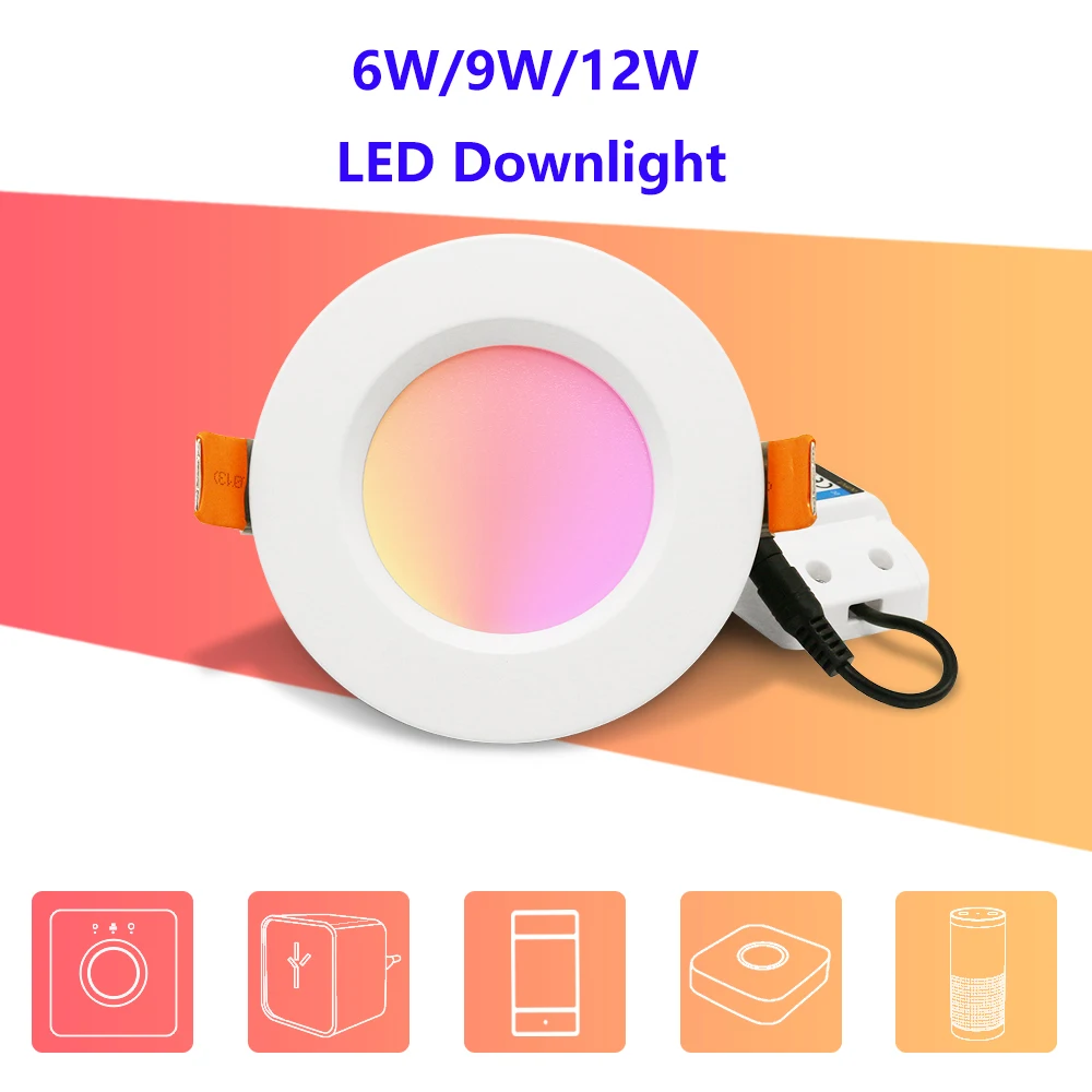 

6W 9W 12W LED RGB+CCT downlight ZIGBEE ZLL Indoor smart AC100-240V compatible with echo plus and many gateways colors