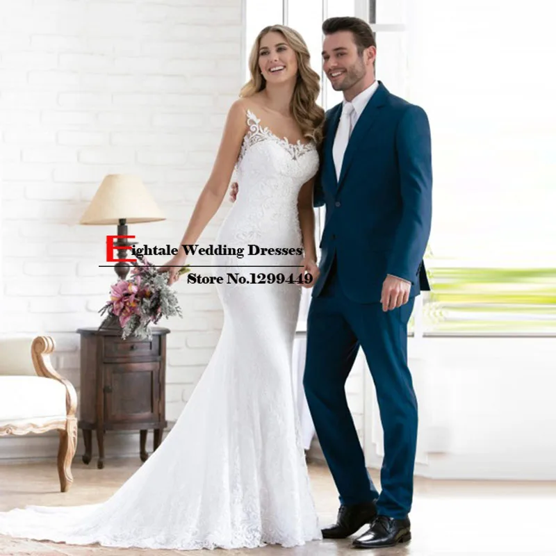 Eightale, Пляжное свадебное платье-бохо, кружевное свадебное платье с аппликацией, v-образным вырезом, открытой спиной, свадебное платье Русалка, trouwjurken