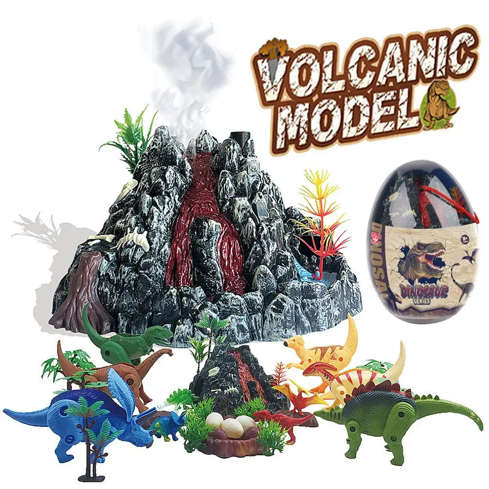 Реалистичный вулкан динозавр сцена Динозавр мир моделирование спрей вулкан извержение модель Детский Набор игрушечных динозавров