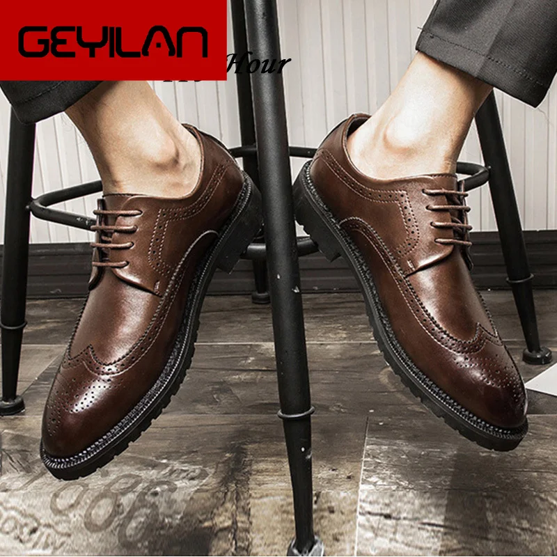 

Mens Brogues Business Shoes Leather Men Shoes Black Fashion Brand Oxfords Men Casual Shoes A940