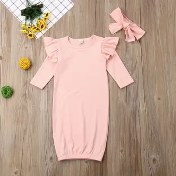 

Toddler Baby Girls Solid Swaddle Wrap Long Sleeve Sleeping Bag+Headband Cute Baby Girl Pink Sleeping Bags