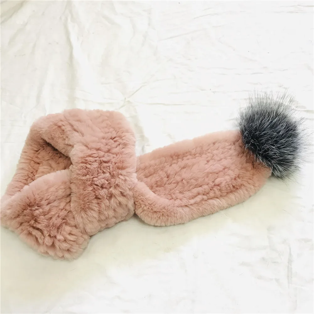 Персиковый розовый меховой шарф Настоящий мех кролика воротник W натуральная