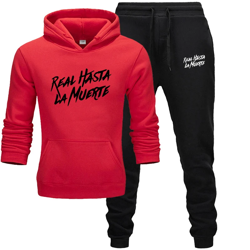red black Спортивный костюм для мужчин, комплект спортивной одежды, флисовая толстовка с капюшоном, костюм с буквенным принтом, Malechandal hombre, Осень-зима, толстовка с капюшоном+ штаны, комплекты уличной одежды - Цвет: red black