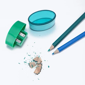 

Double Hole Oval Shaped Pencil Sharpener with Cover and Receptacle Manual Pencil Sharpener Hand Pencil Sharpener for Office Home