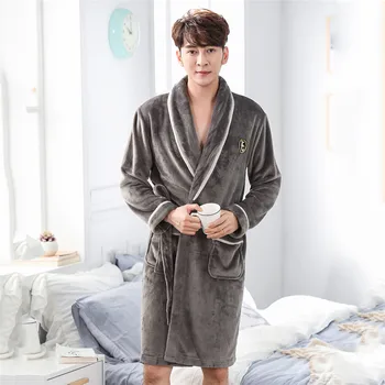 

Men Winter Warm Intimate Lingerie With Belt Robe Thicken V-Neck Kimono Bathrobe Gown Full Sleeve Home Dressing Gown Nightdress