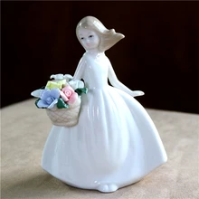 Фарфоровая Цветочная Статуэтка для девочки, керамическая статуэтка для красоты, миниатюрное украшение для комнаты, украшение для дома
