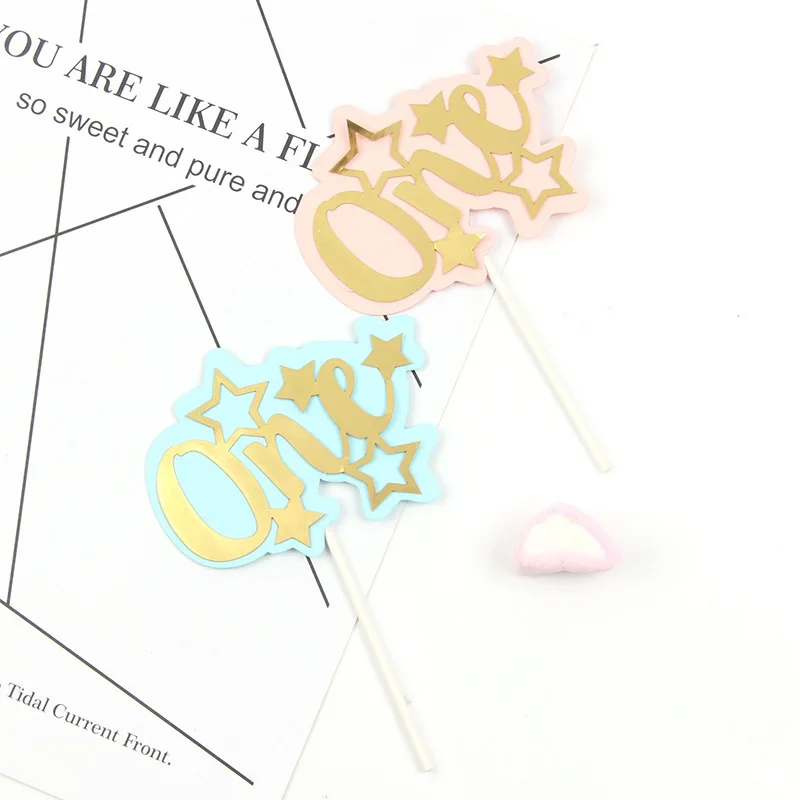 

Stars "One" Baby One year old Birthday Cake Topper Pink Happy Birthday Cake Topper for Newborn Birthday Party Cake Decorations