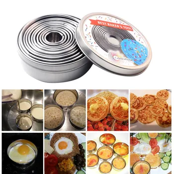 

11pcs Round Shaped Cake Mold Stainless Steel Cookie Sugar Fondant Cake Decorating Kitchen Baking Mould with Iron Box