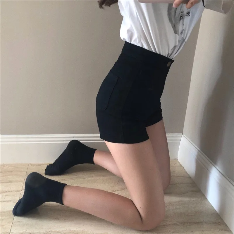 Женские черные облегающие эластичные шорты с высокой талией в Корейском стиле