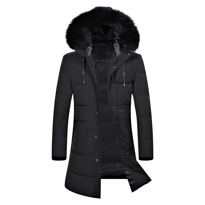 Thicken Warm Fox Fur Collar Man Winter Jacket Duck Down - Цвет: Черный