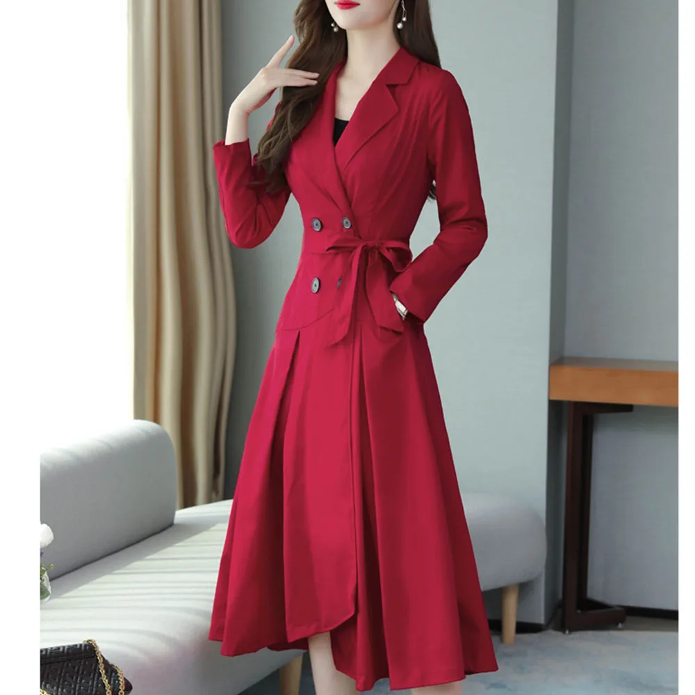 

ENJESSIE coat 2019 autumn and winter models, over the knees, women's long slim slimming trench coat